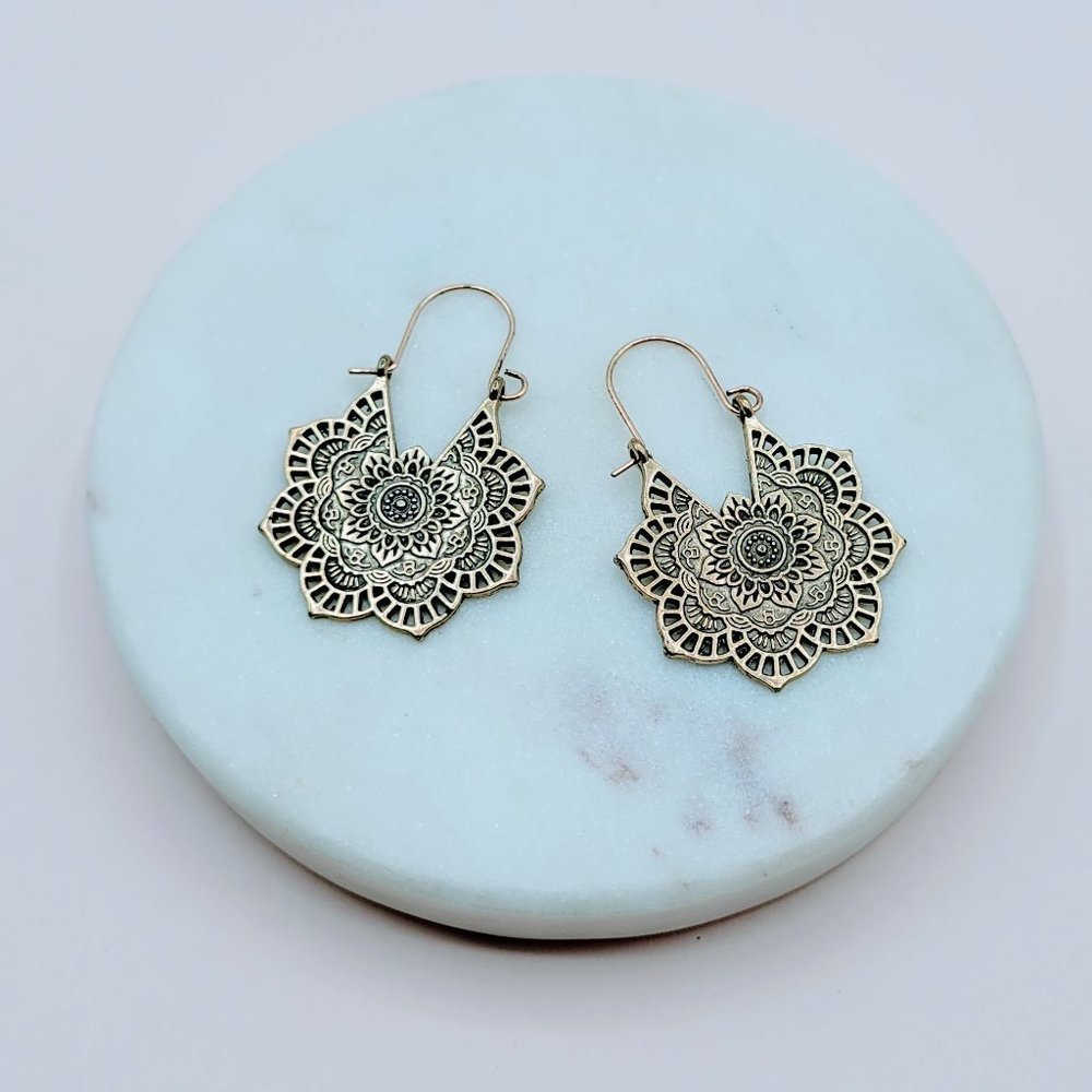 Gold Color Flower Boho Earrings